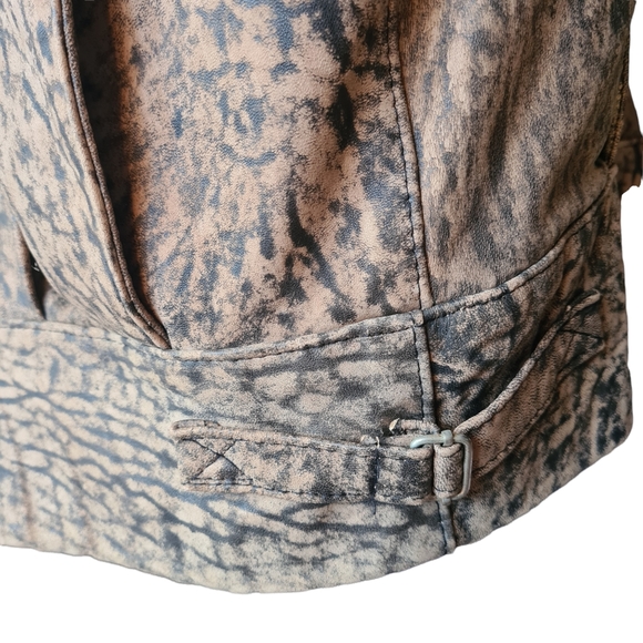 VINTAGE 80s Sujari 14 Real Leather Tan Black Patterned Jacket - Picture 10 of 13